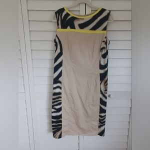 Basler Beige Zebra-Print Midi Dress with Yellow Trim